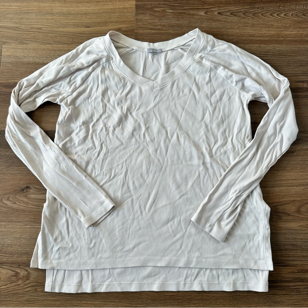 PJ Harlow Frankie Rib Knit High Low Top Long‎ Sleeves Cream Pajamas Womens XS